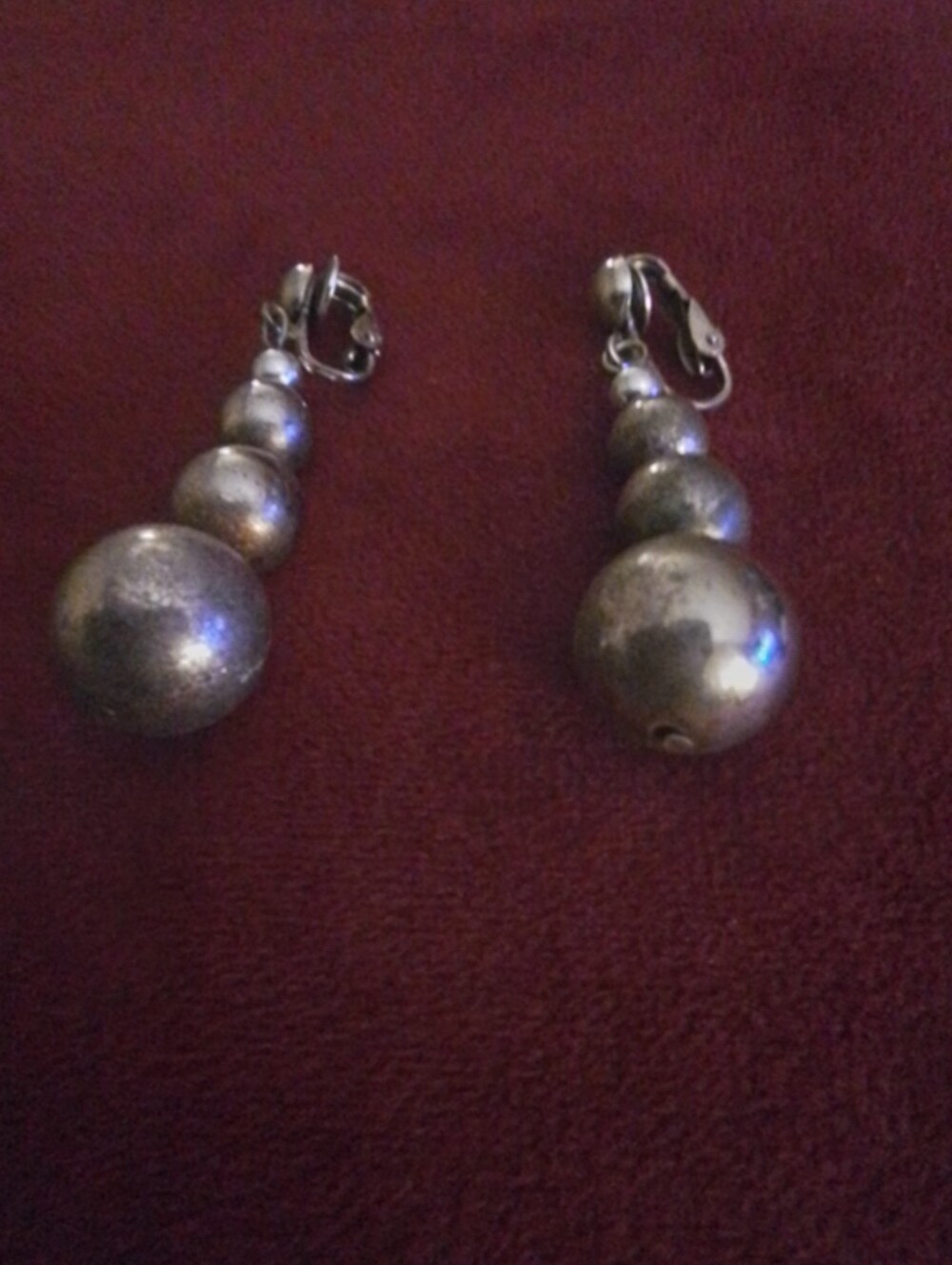 Vintage Chunky Silver-Tone Bead Drop Clip-On Earrings